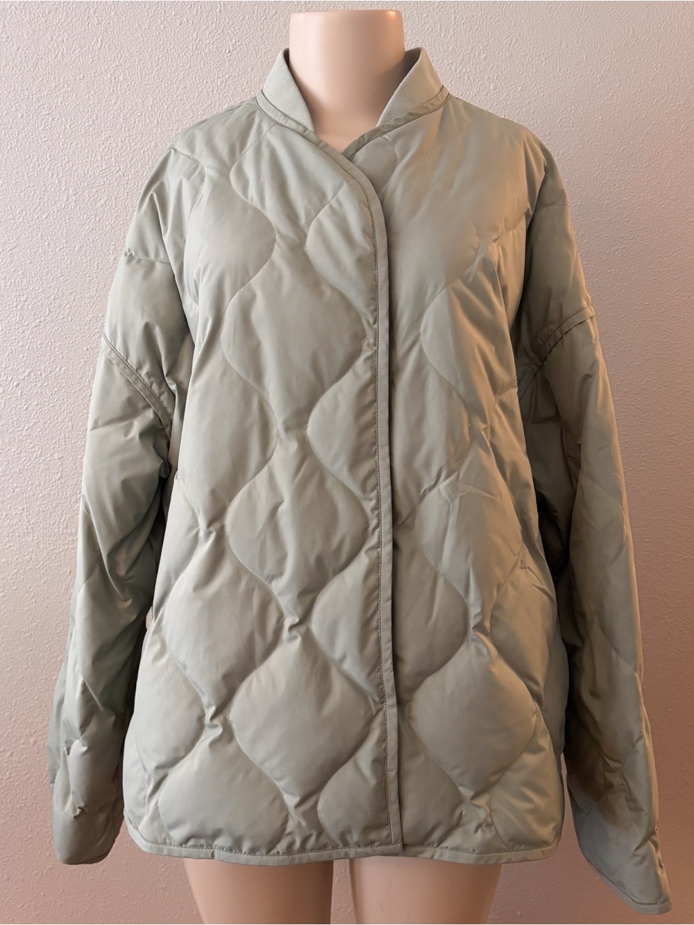 COS Shawl Collar Quilted Puffer Down Jacket in Green Sz Medium